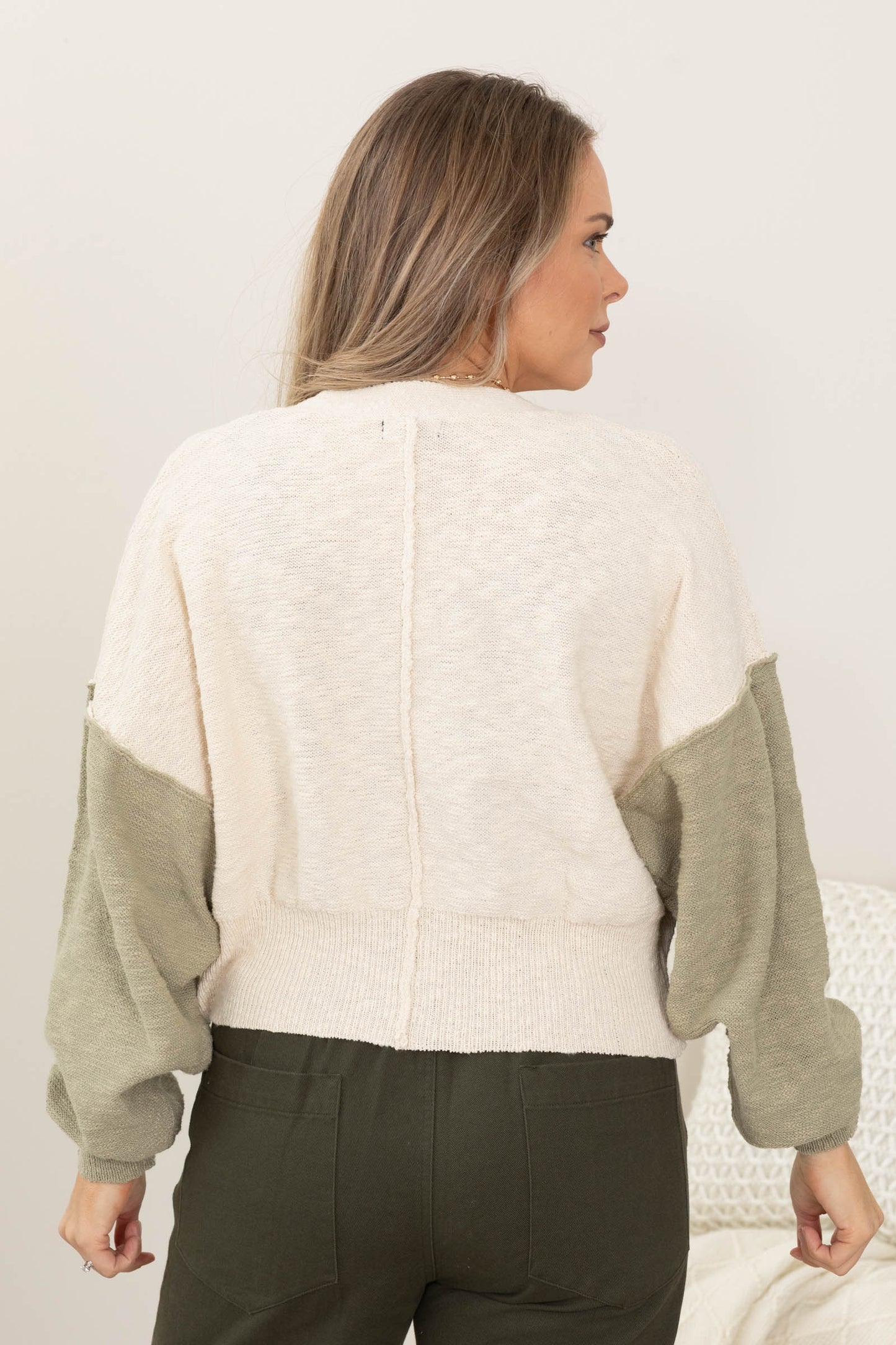 Sage and Cream Colorblock Cardigan
