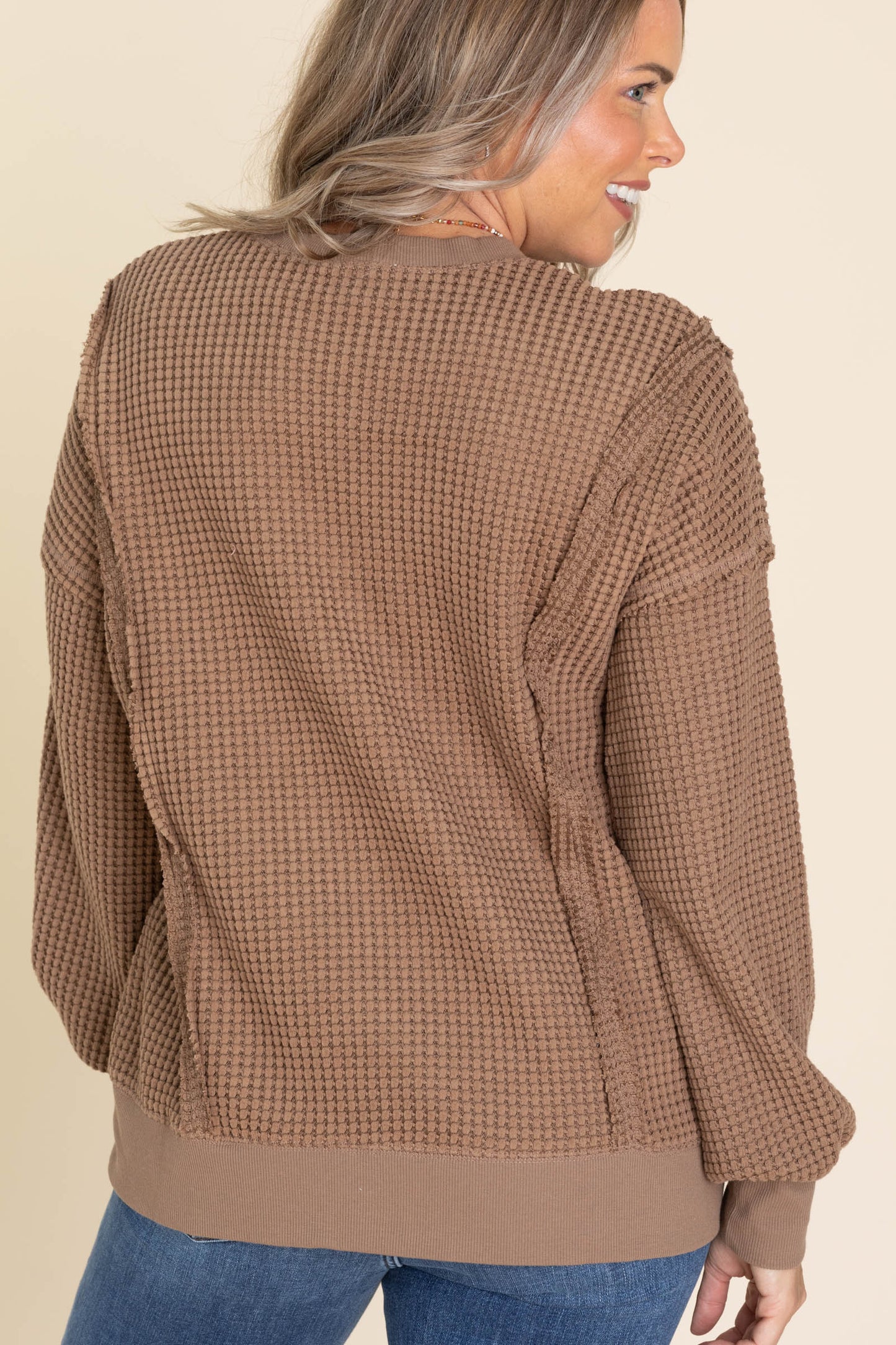 Relaxed Fit Waffle Knit Lightweight Sweaters