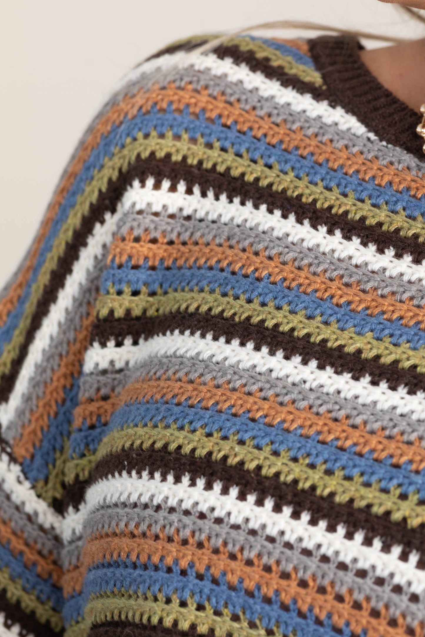 Brown Multicolor Stripe Long Sleeve Knit Top