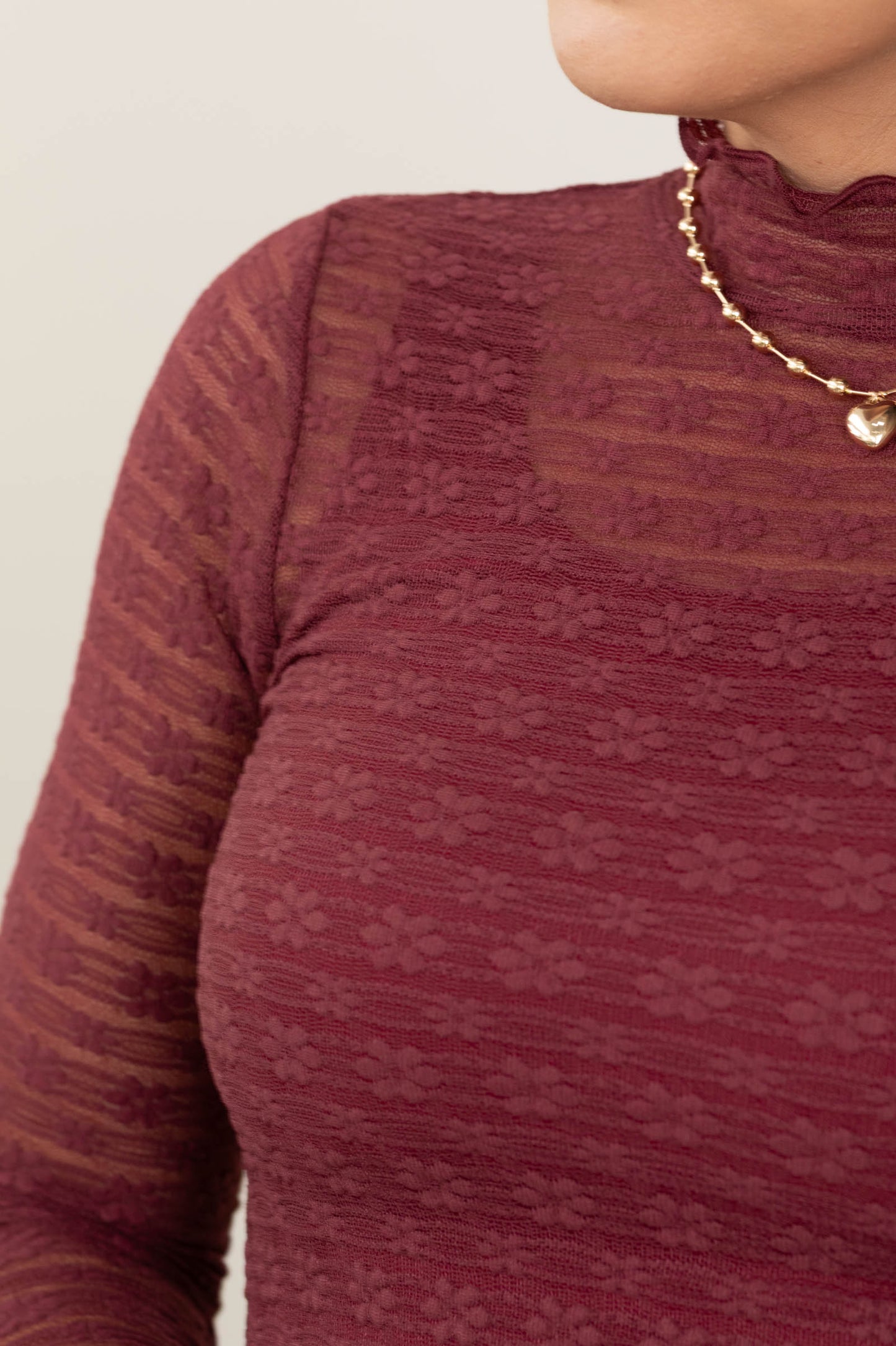 Lace Mock Neck Long Sleeve Tops