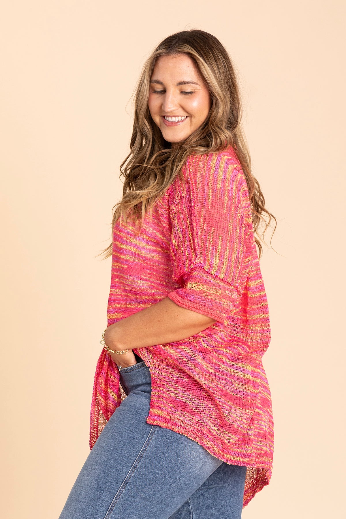 Hot Pink Multicolor Thread Knitted Top