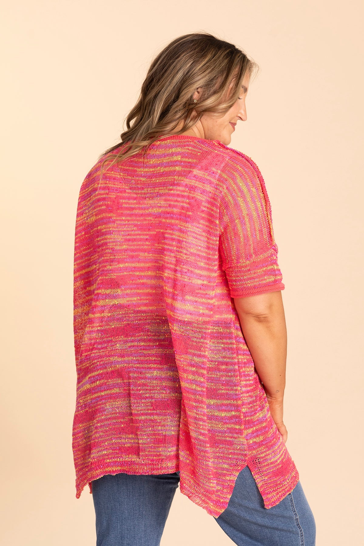 Hot Pink Multicolor Thread Knitted Top