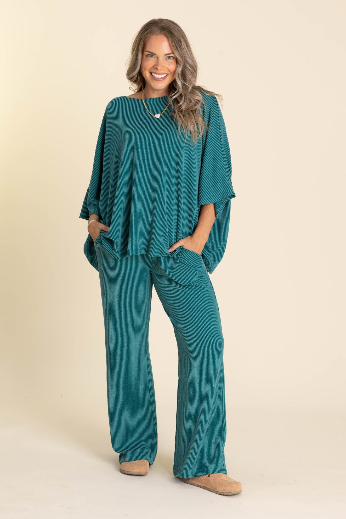 Soft Knit Boat Neck Top And Pants Set