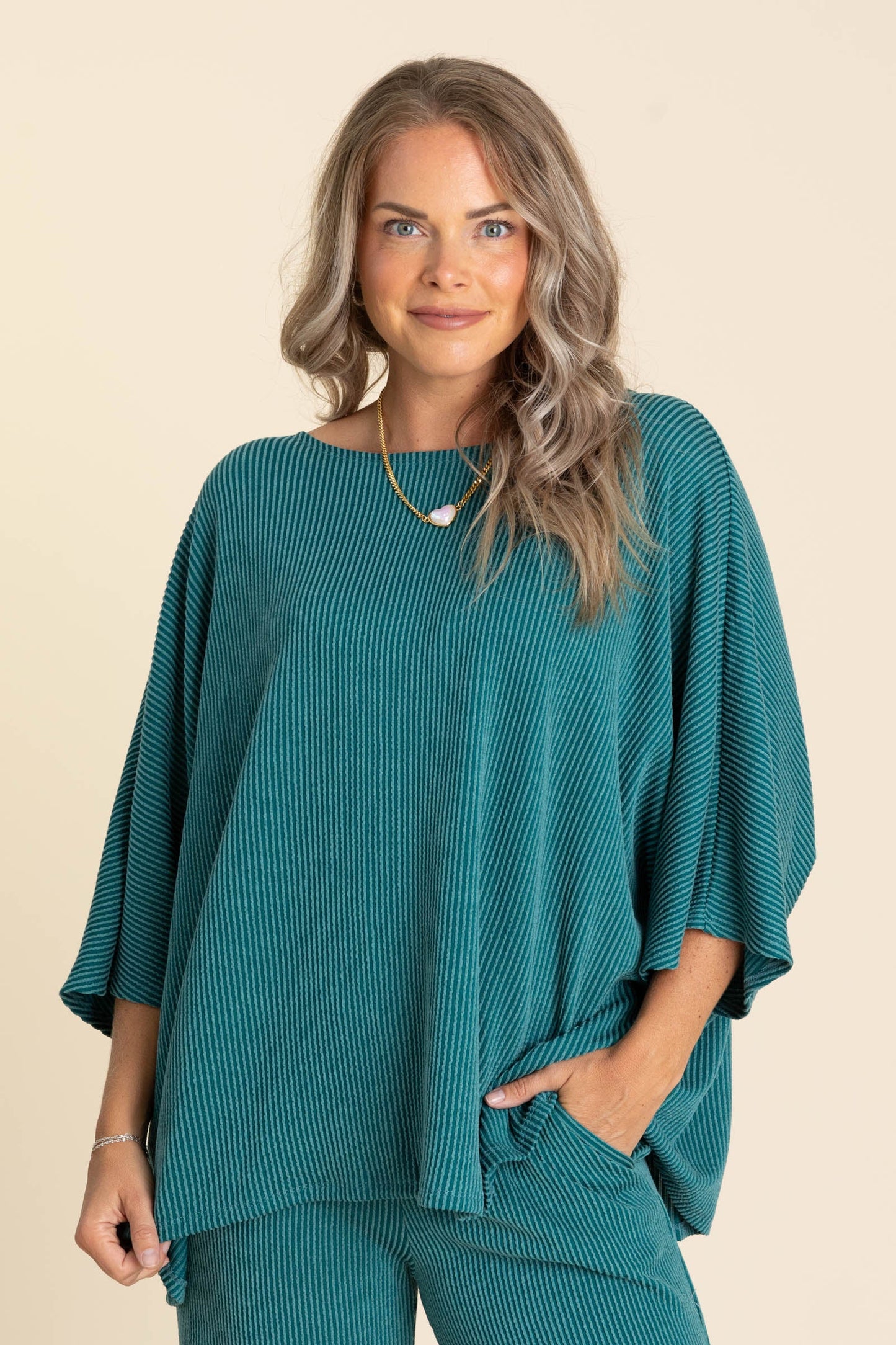 Soft Knit Boat Neck Top And Pants Set