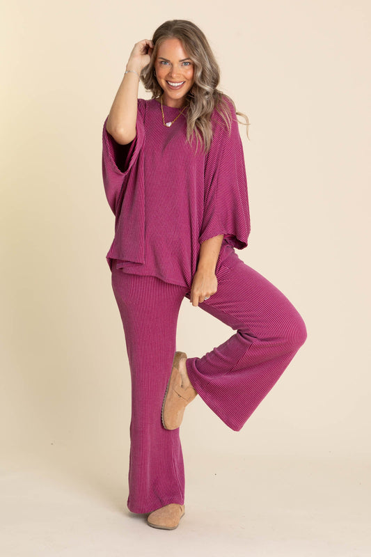 Soft Knit Boat Neck Top And Pants Set