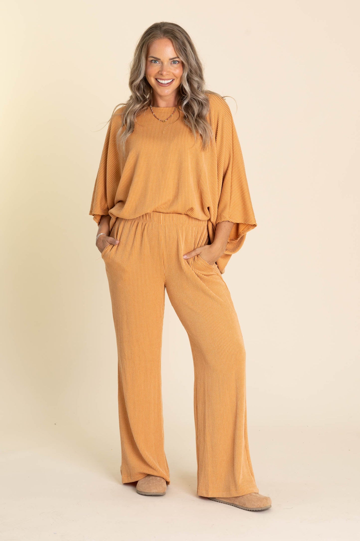Soft Knit Boat Neck Top And Pants Set