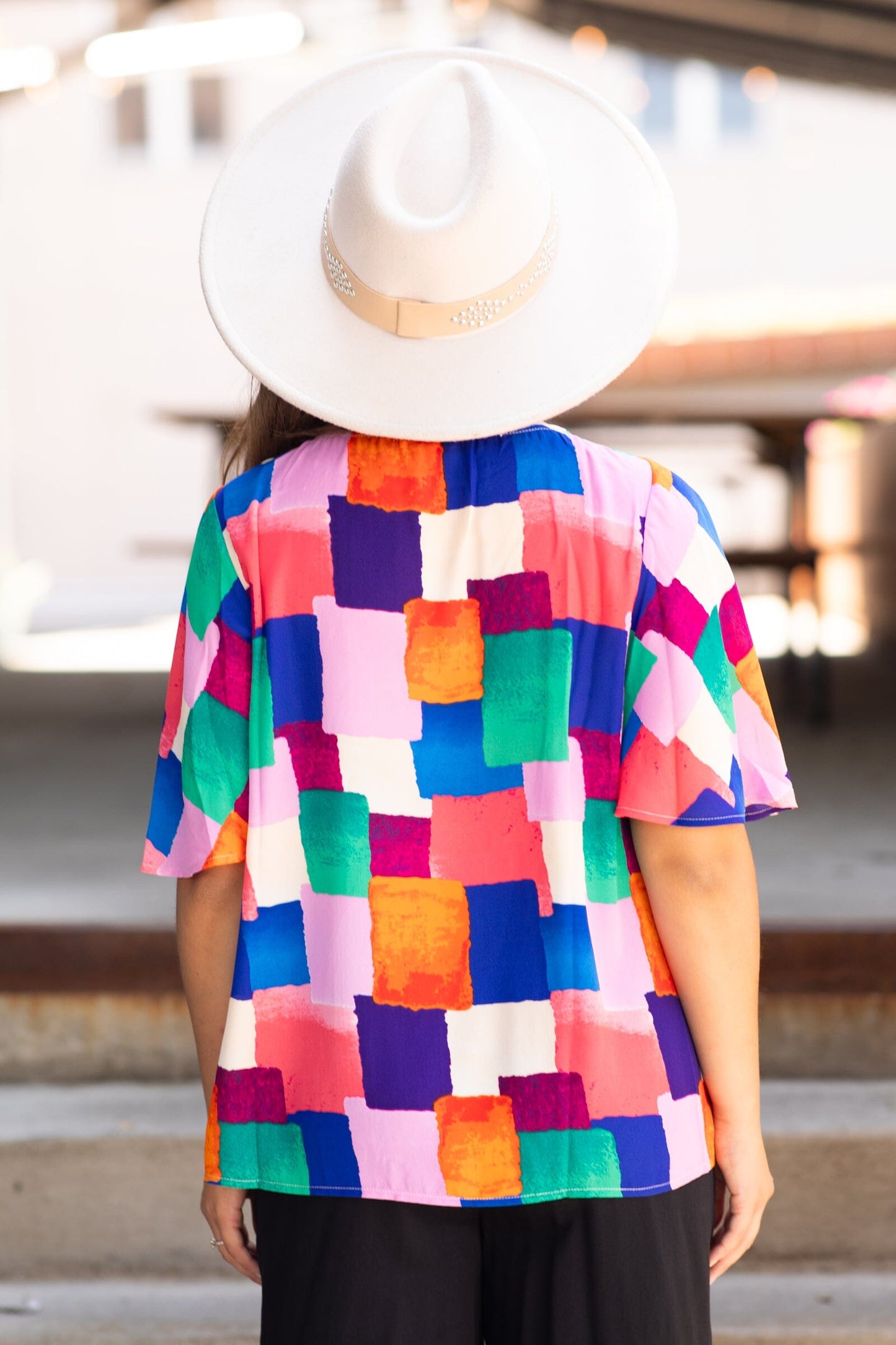 Cobalt Multicolor Geometric Print Top