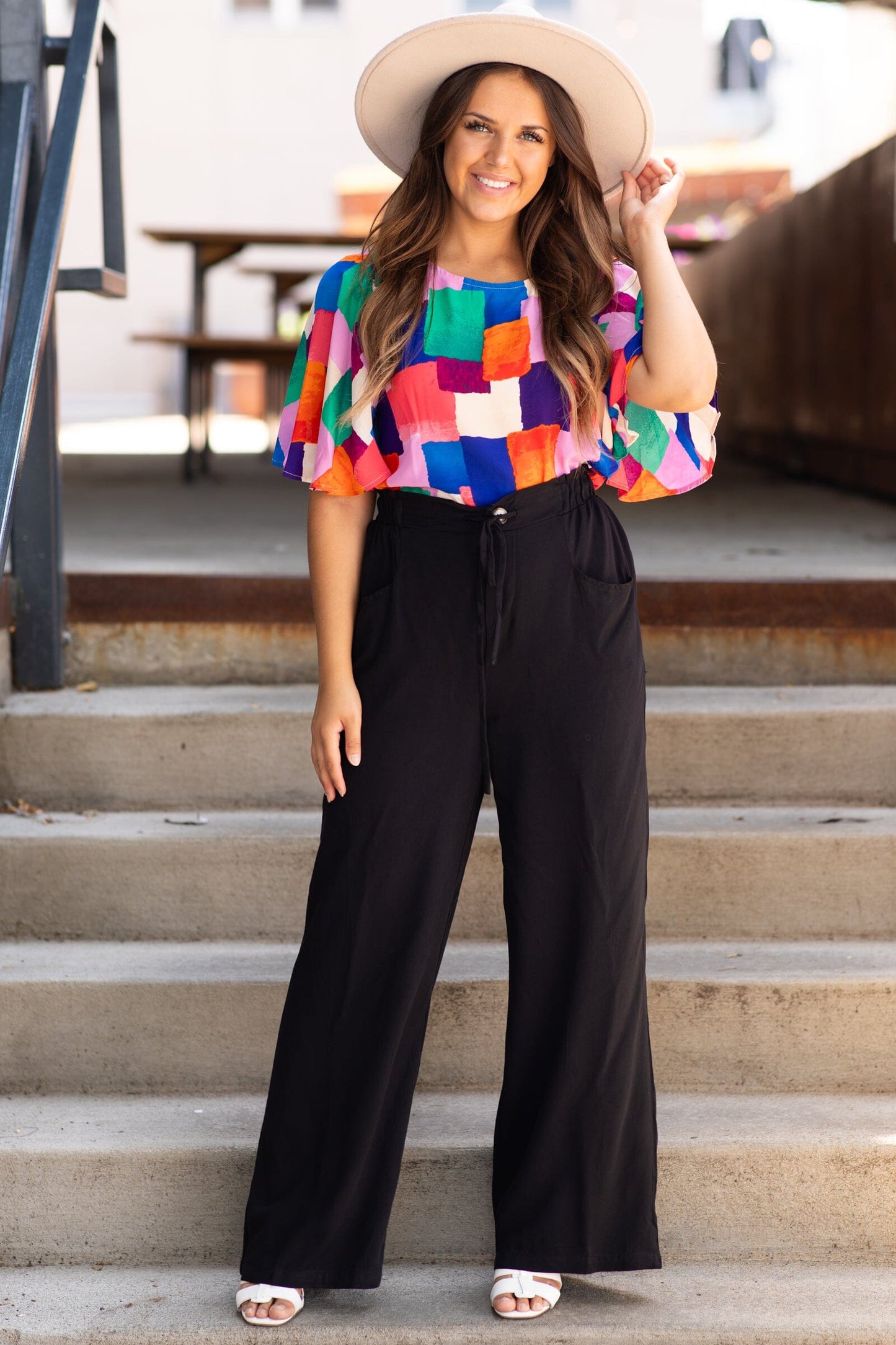 Cobalt Multicolor Geometric Print Top