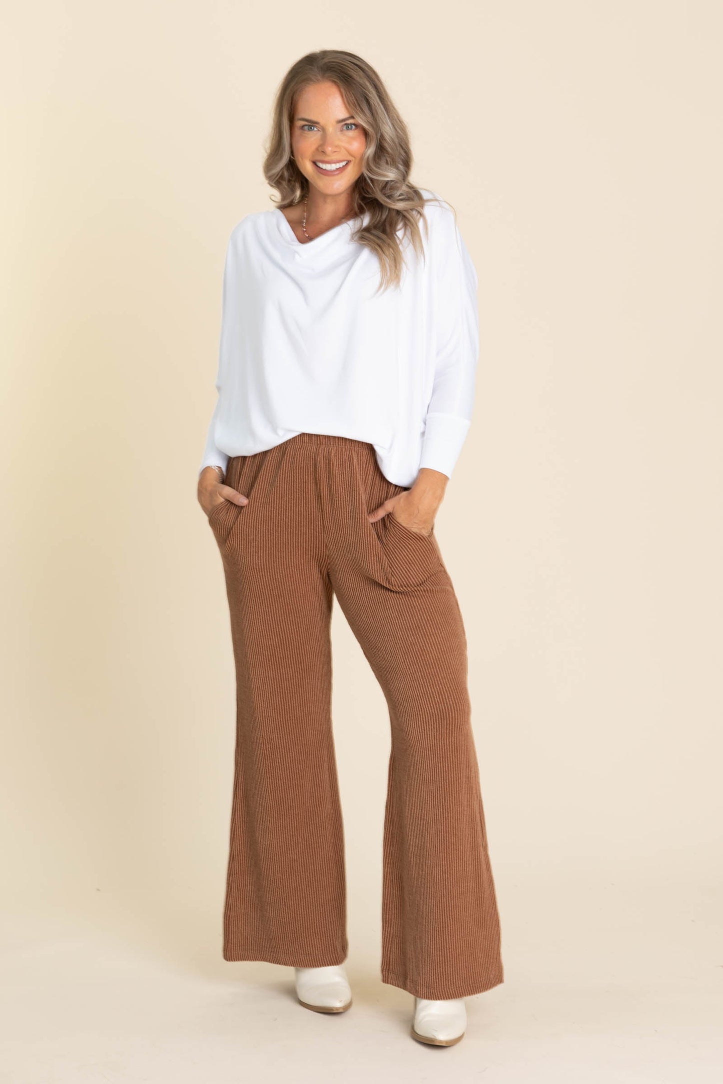 Soft Knit Boat Neck Top And Pants Set
