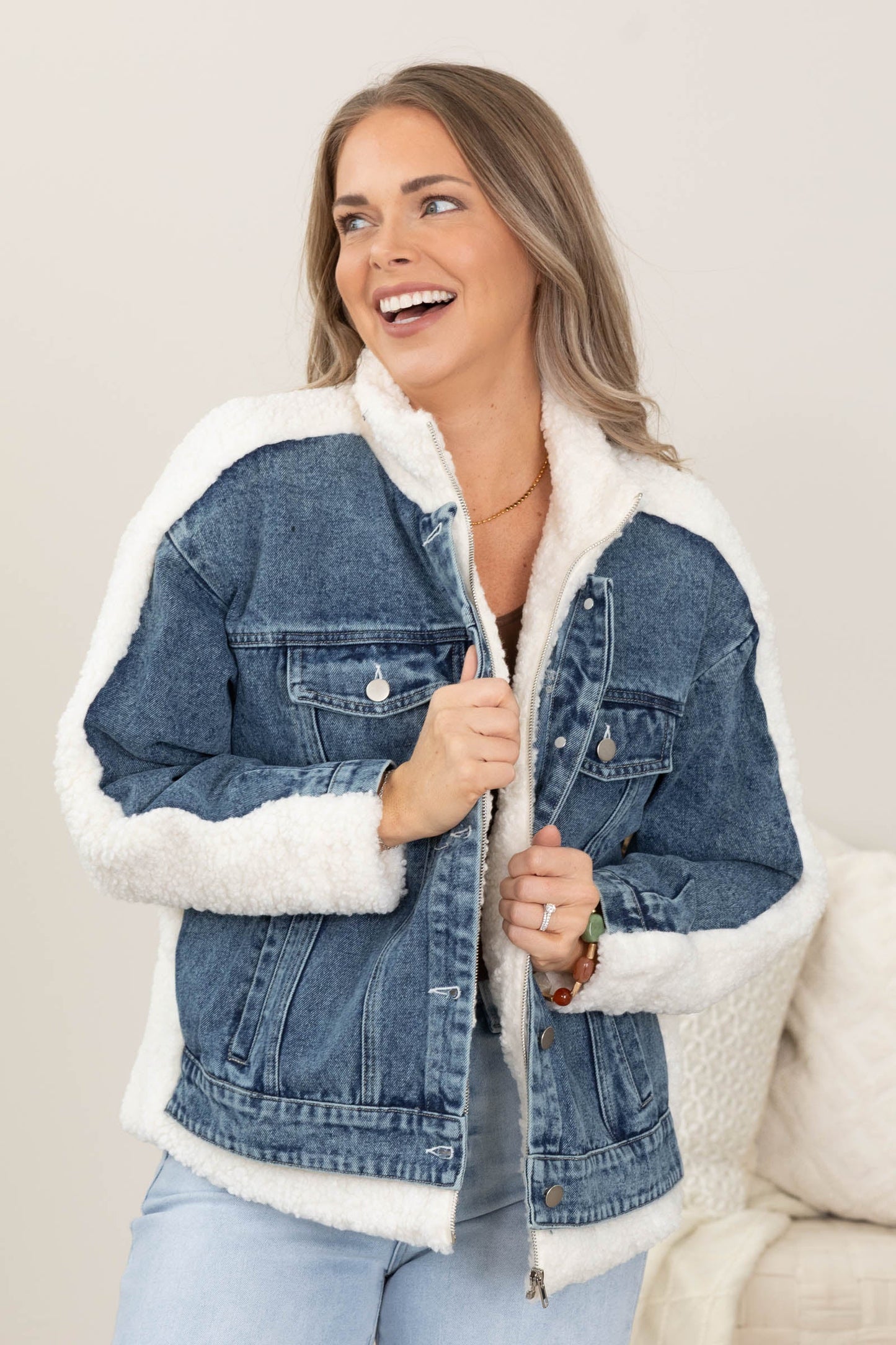 Denim Jacket With Sherpa Detail