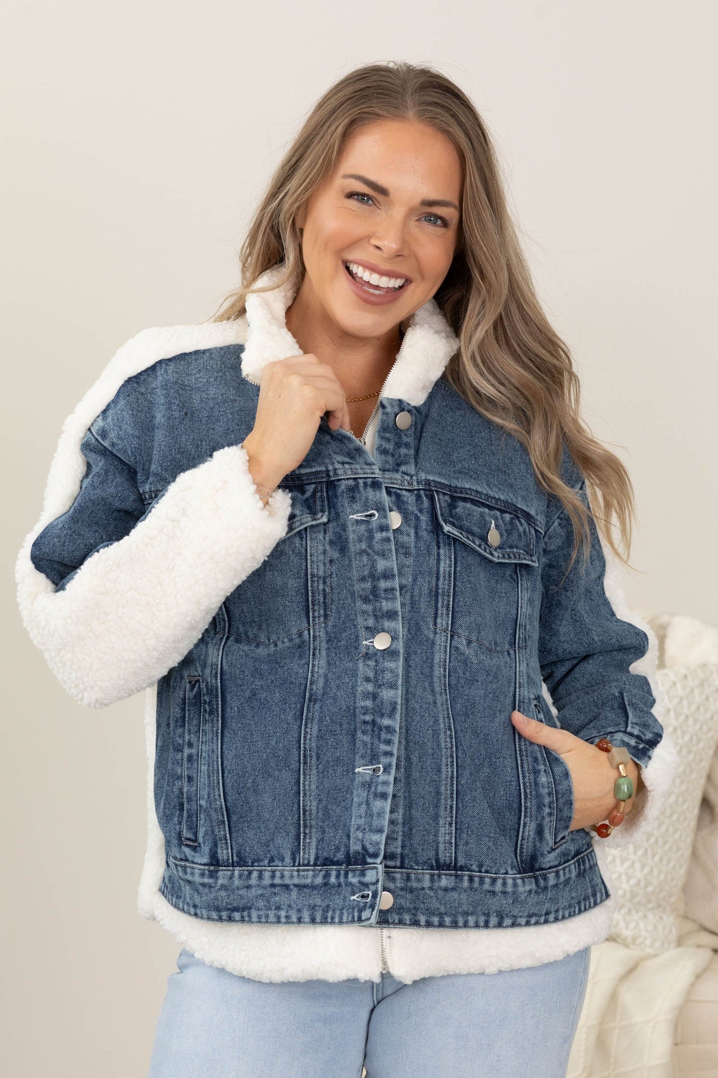 Denim Jacket With Sherpa Detail