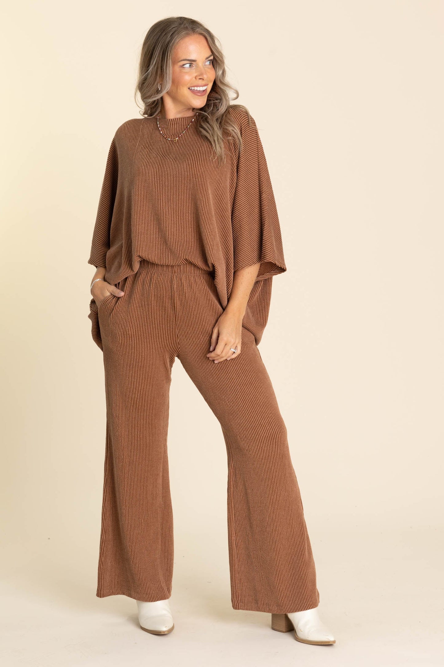 Soft Knit Boat Neck Top And Pants Set