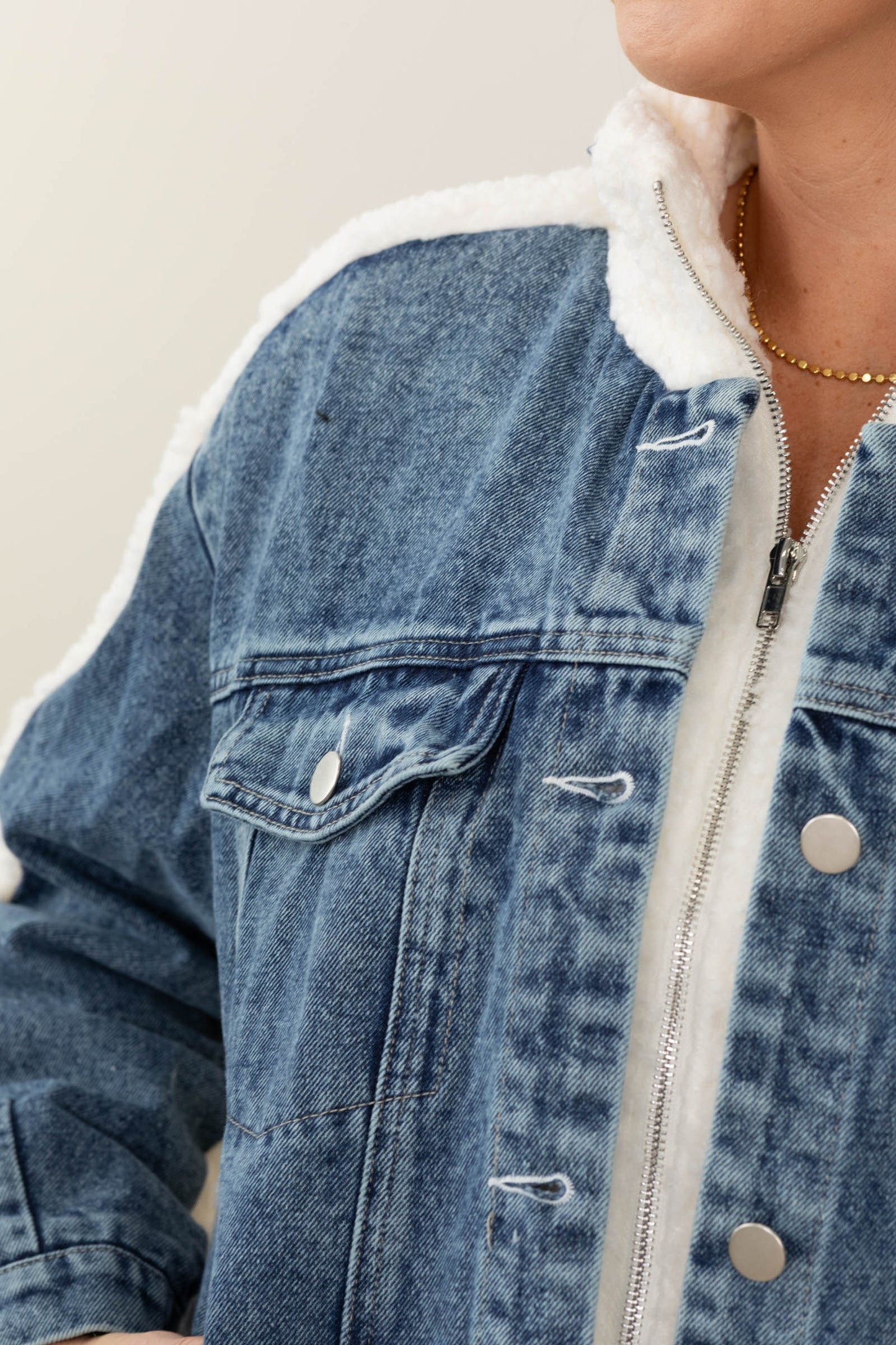 Denim Jacket With Sherpa Detail