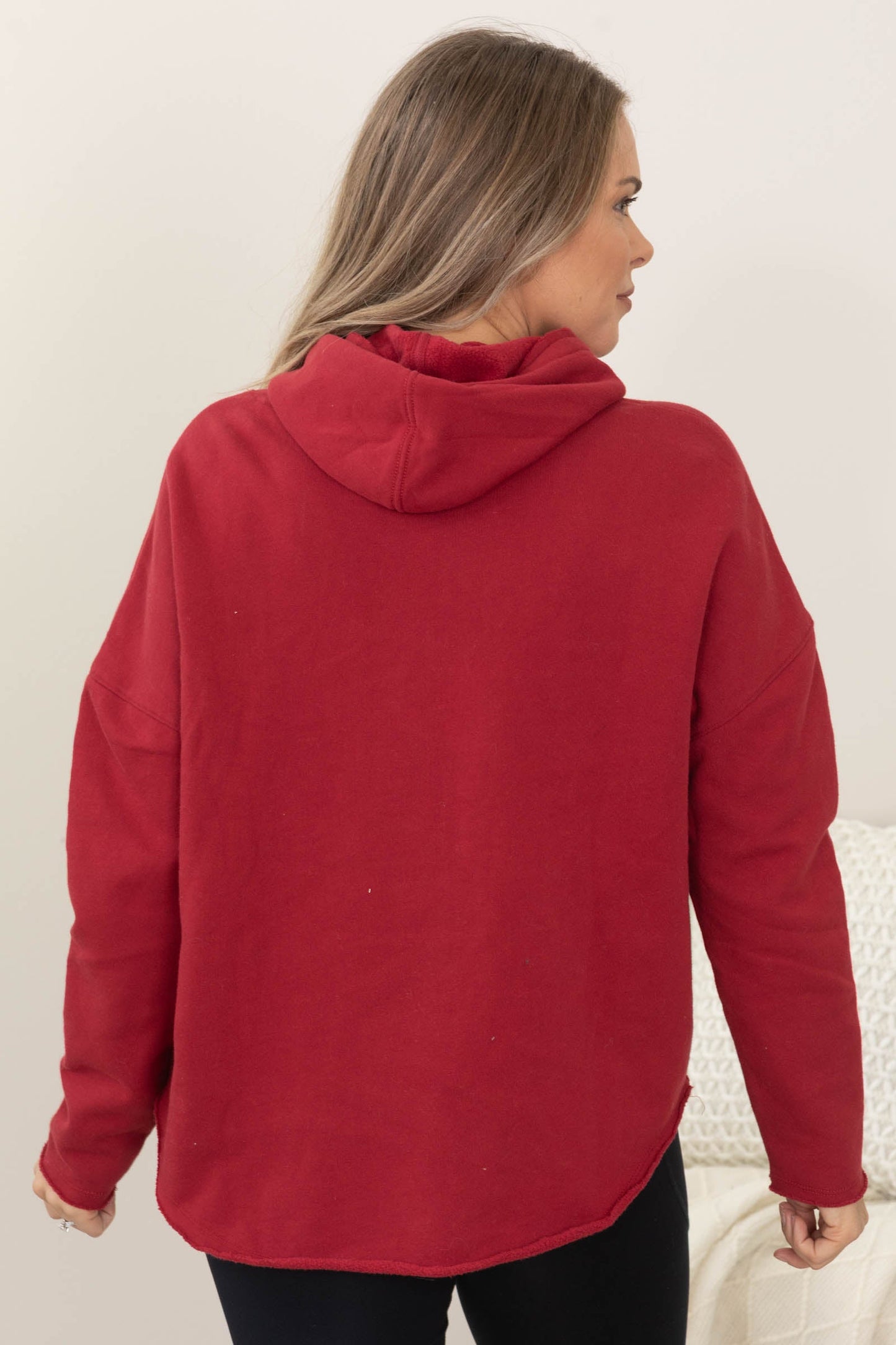 Raw Edge Round Hem French Terry Hoodie