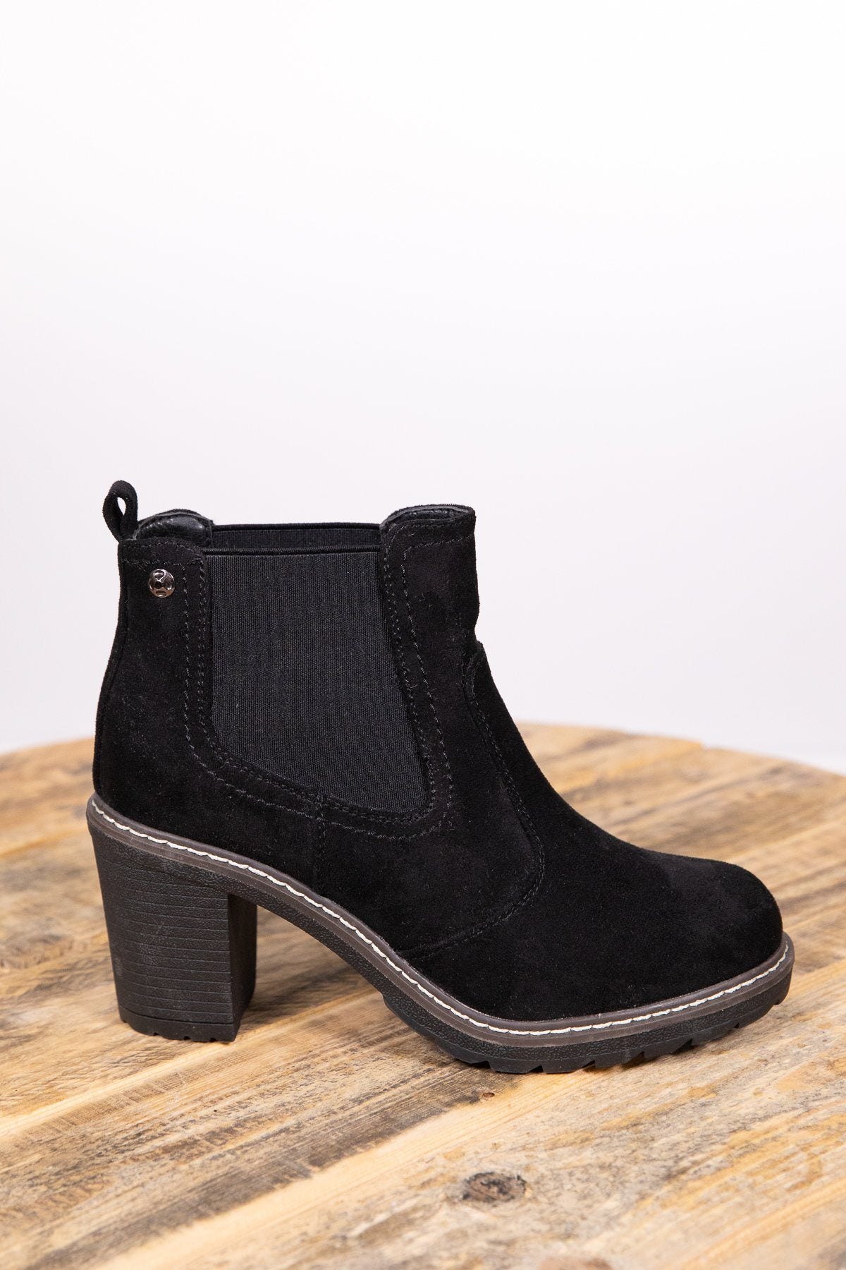Black Pull On Booties with Stitching Detail