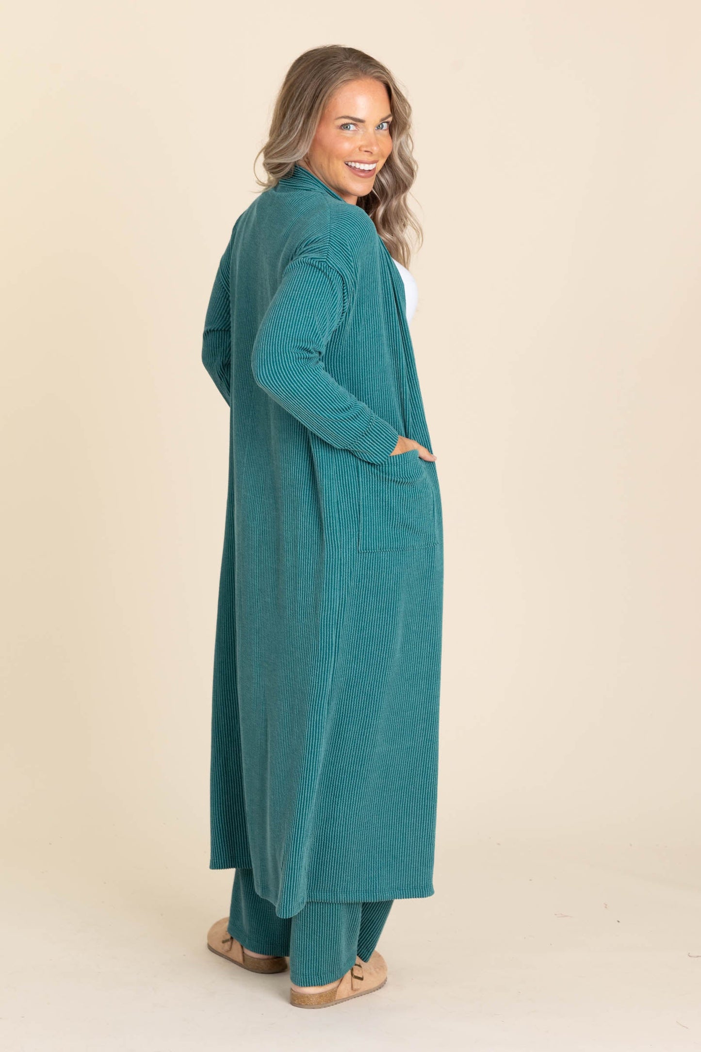 Soft Knit Long Open Cardigan And Pants Sets