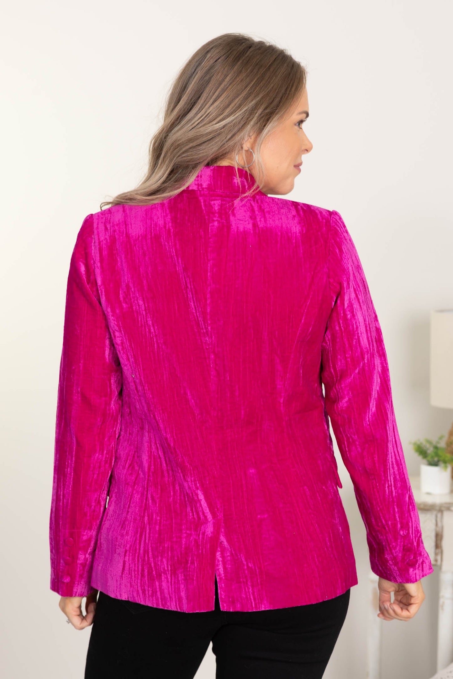 Hot Pink Crinkle Velvet Blazer