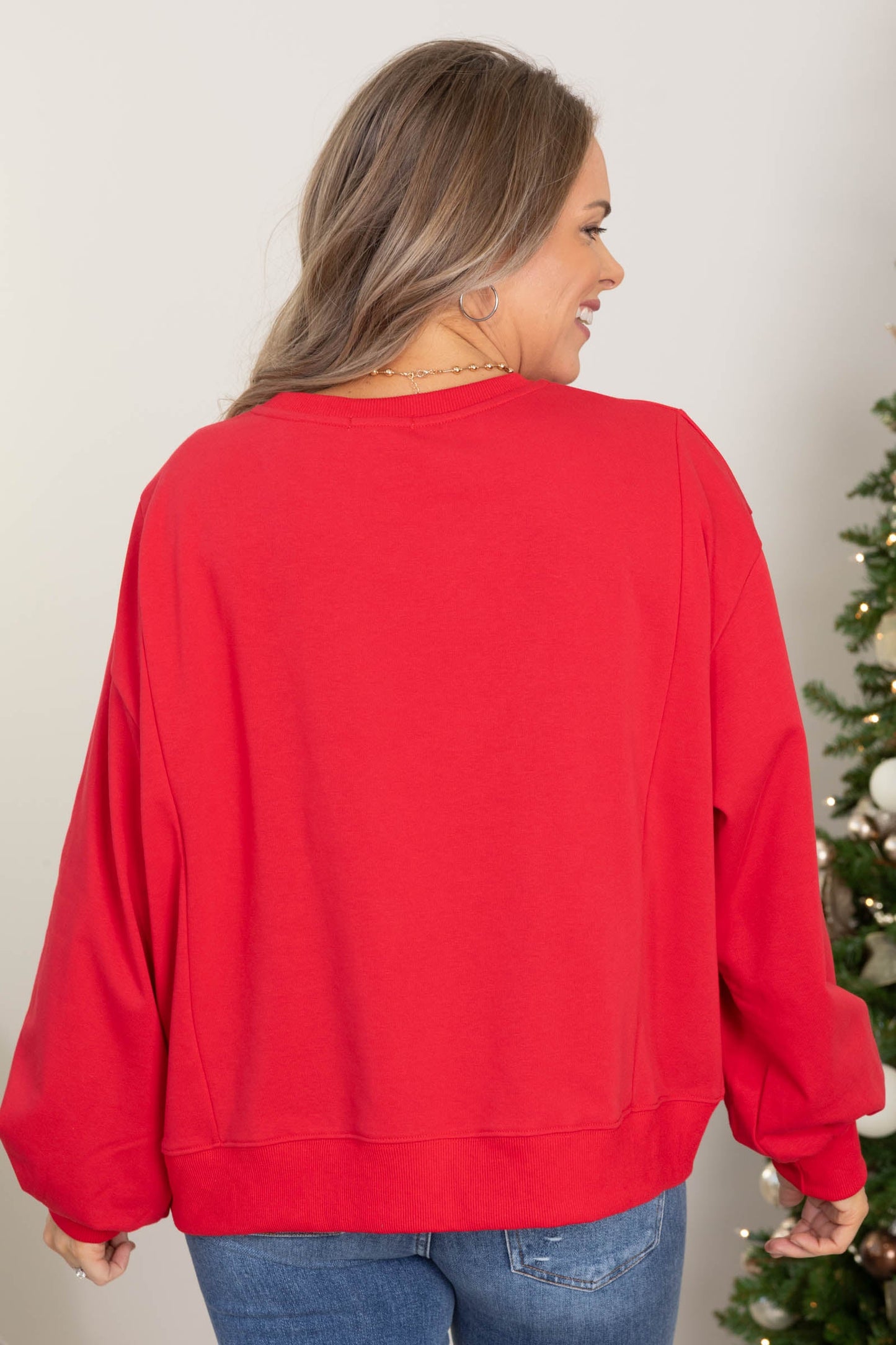 Red Merry Ornament Patchwork Knit Top