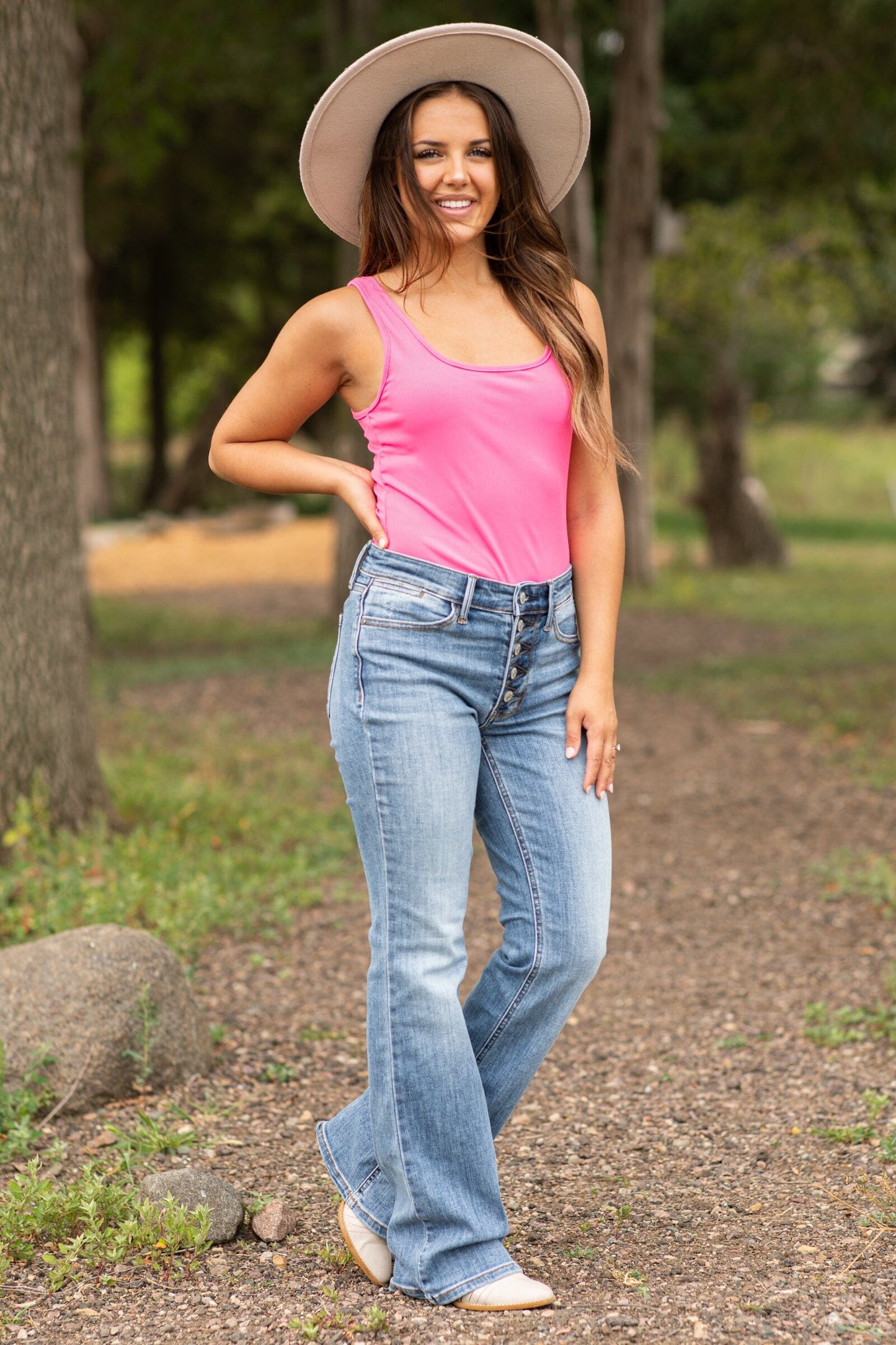 Hot Pink Round Neck Bodysuit