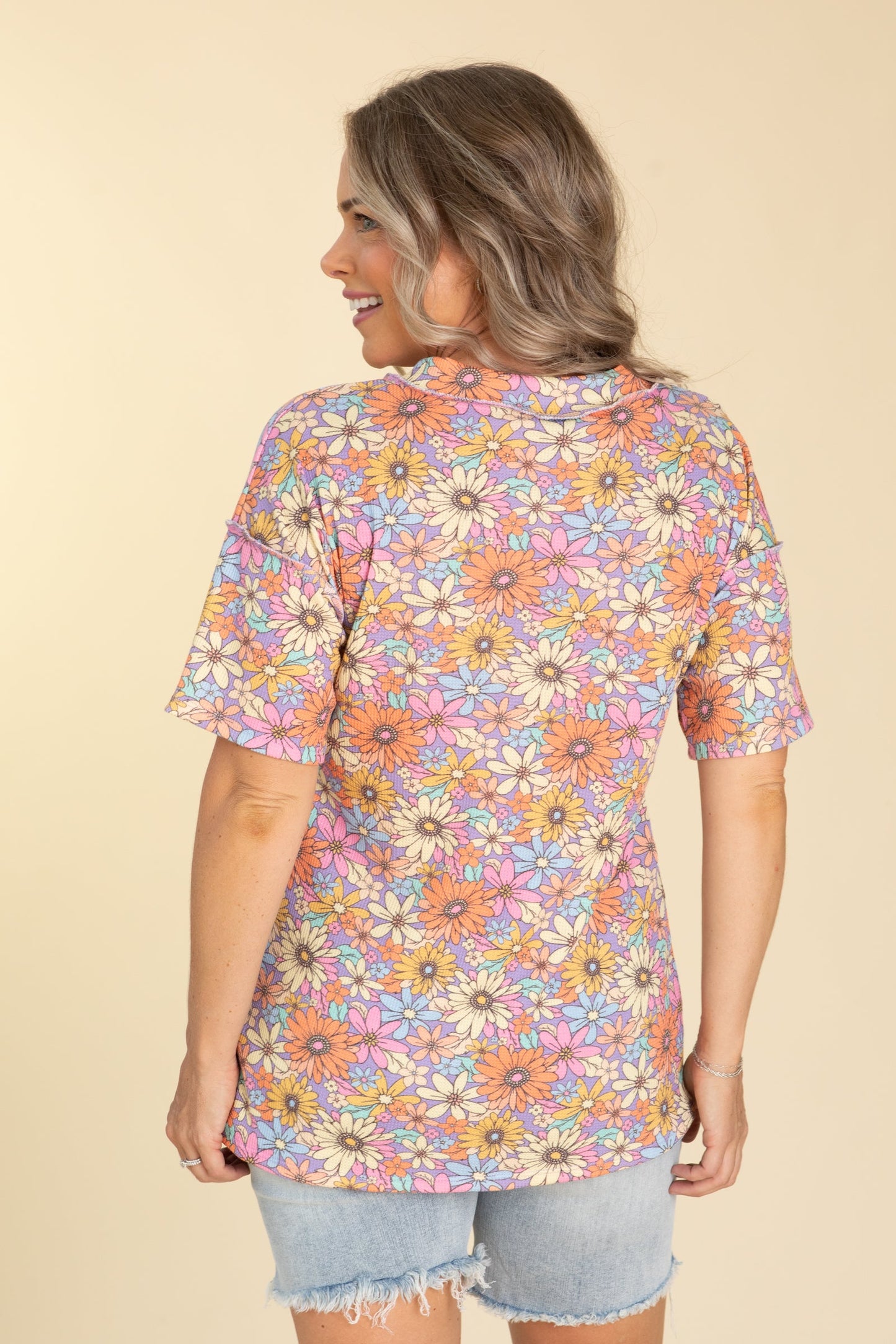 Lavender Floral Short Sleeve Knit Top