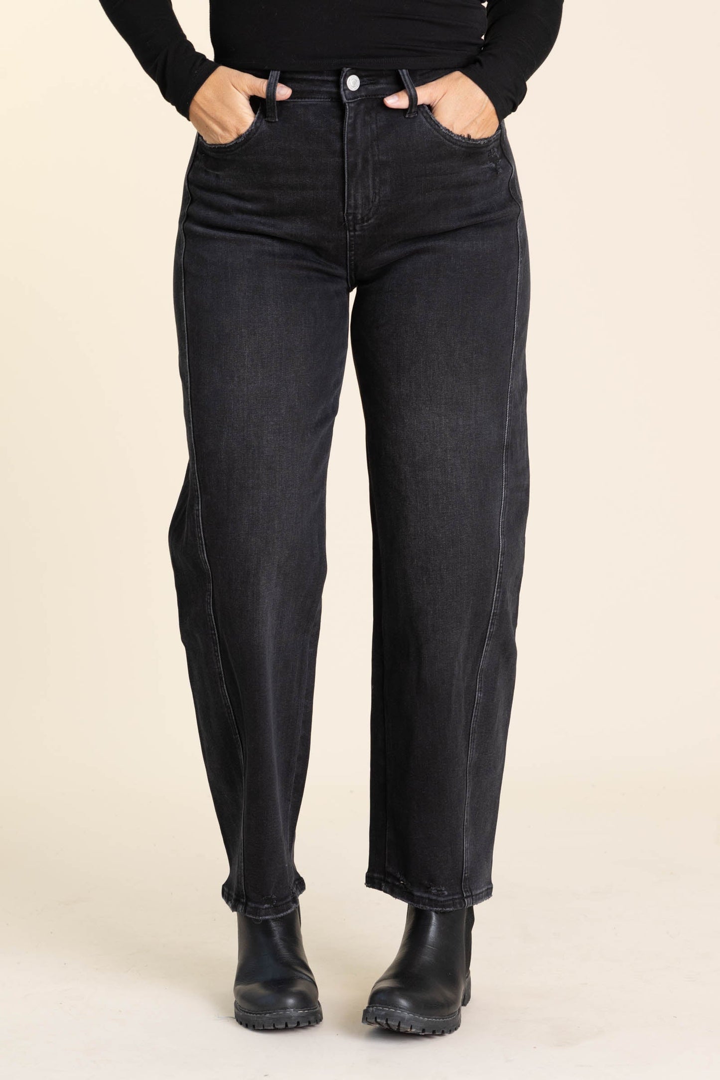 Vervet Black High Rise Panel Barrel Jeans