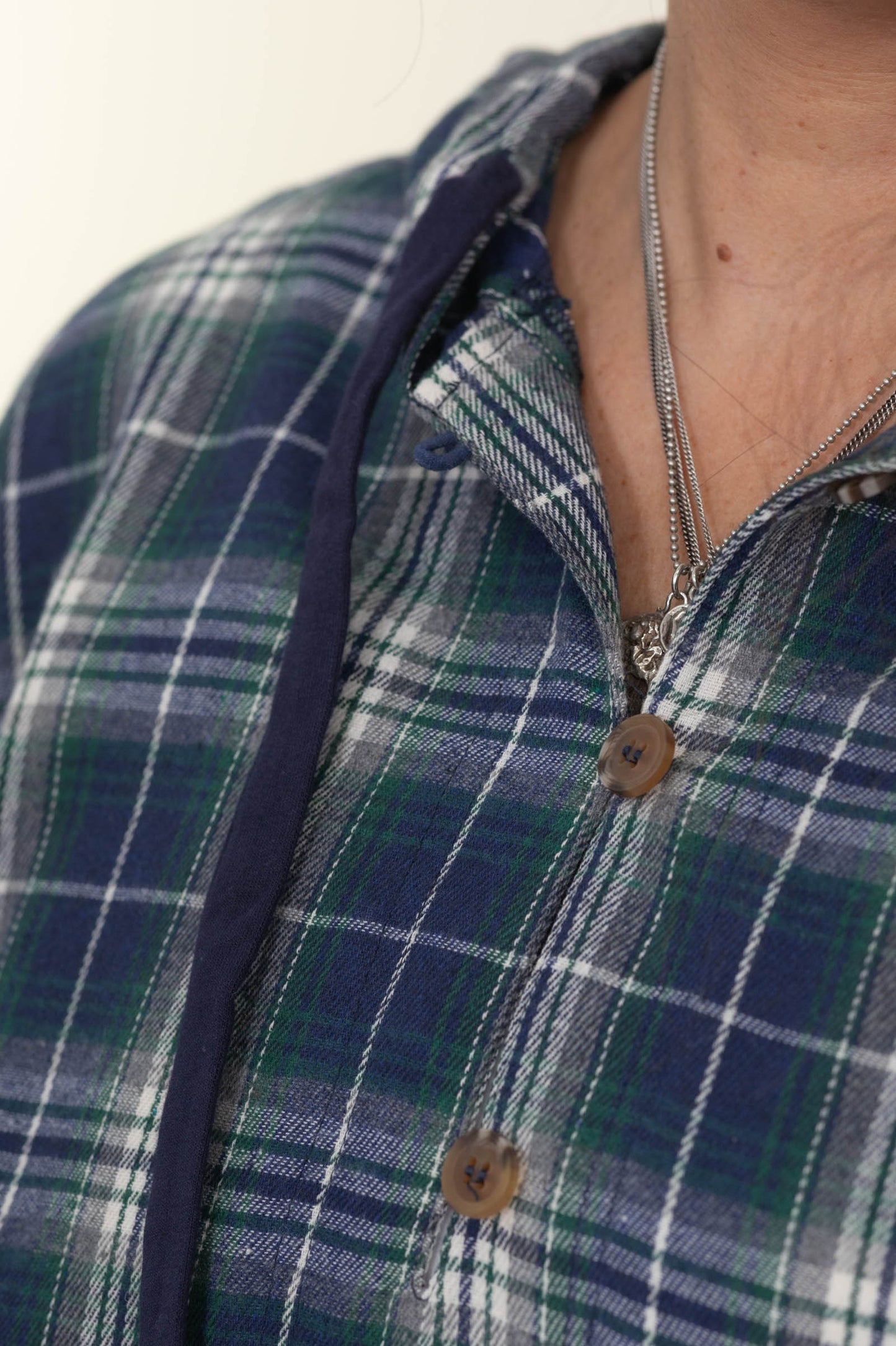 Navy Plaid Mixed Half Plaid Jacket Knit Hoodie