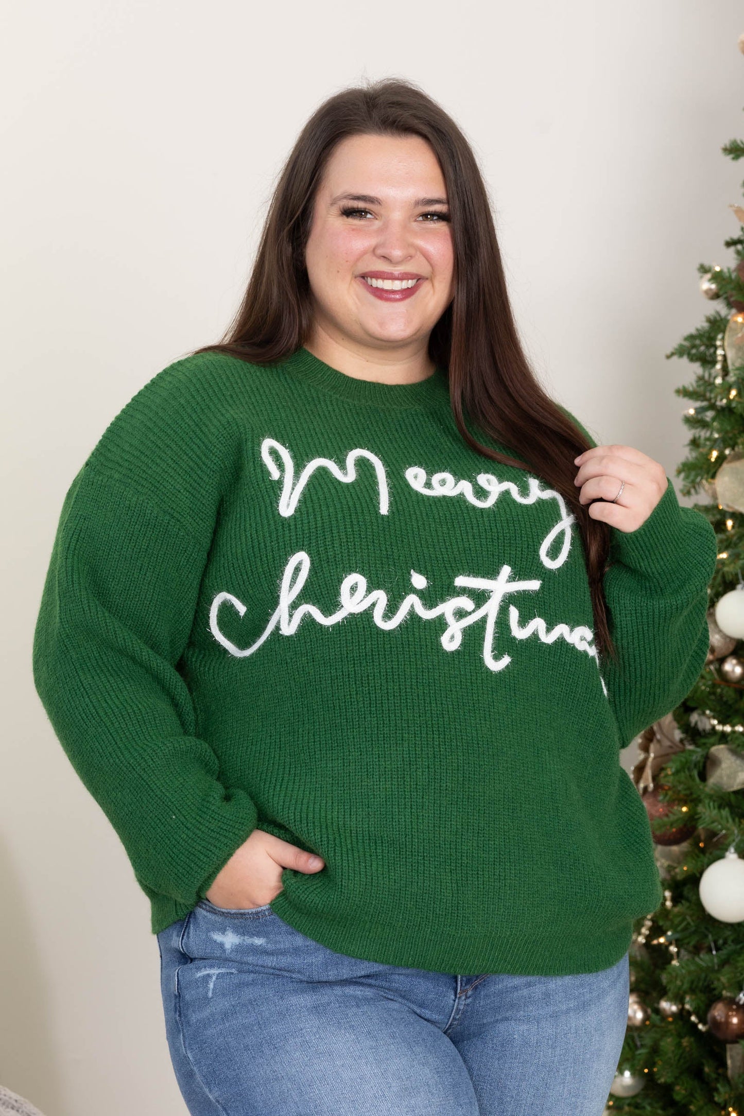 Merry Christmas Tinsel Lettering Sweater Top