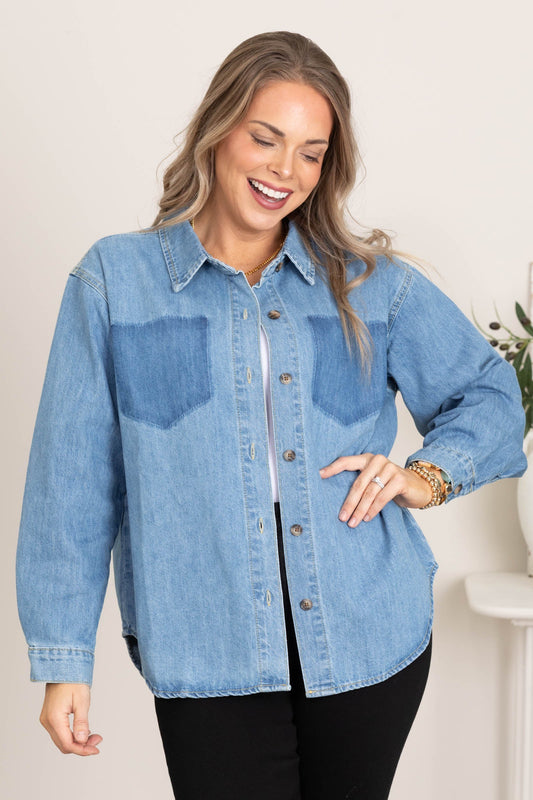 Denim Shirt With Burnout Pockets