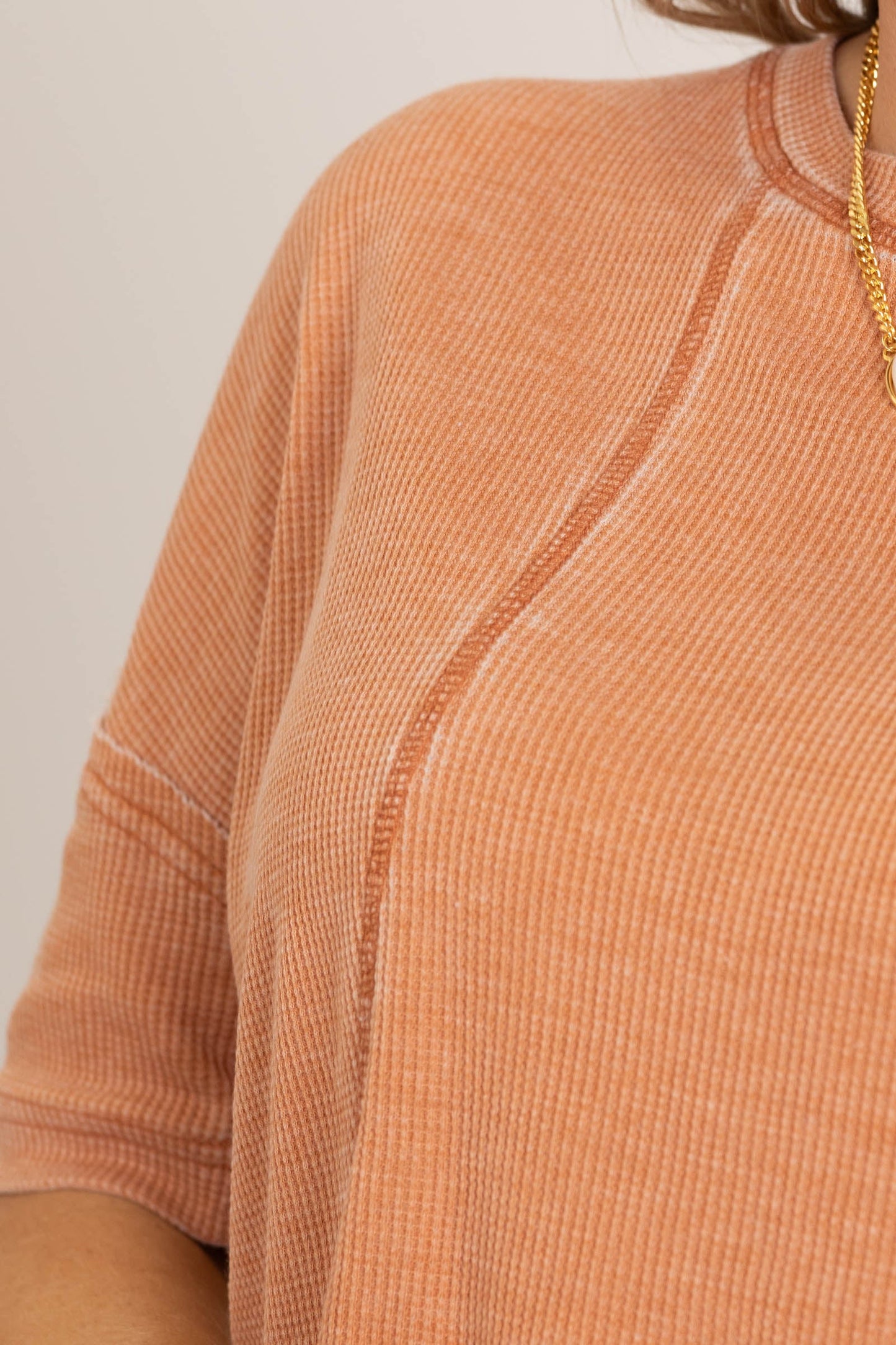 Waffle Knit Tops With Seam Detail