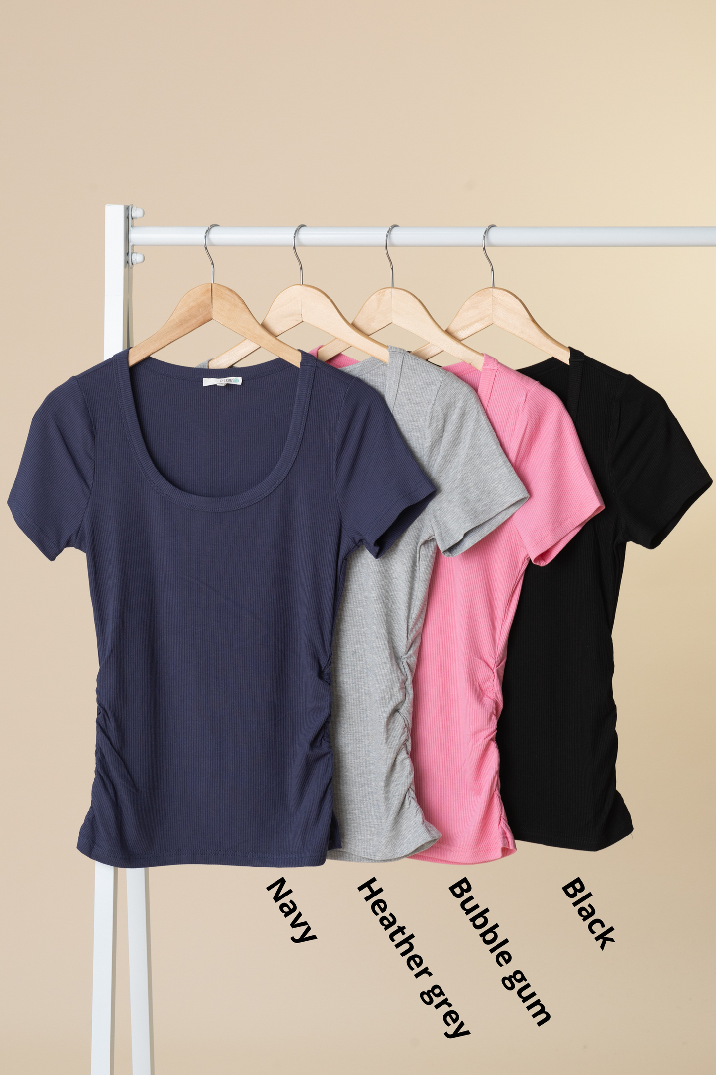 Solid Rib Scoop Neck Knit Top With Cinch