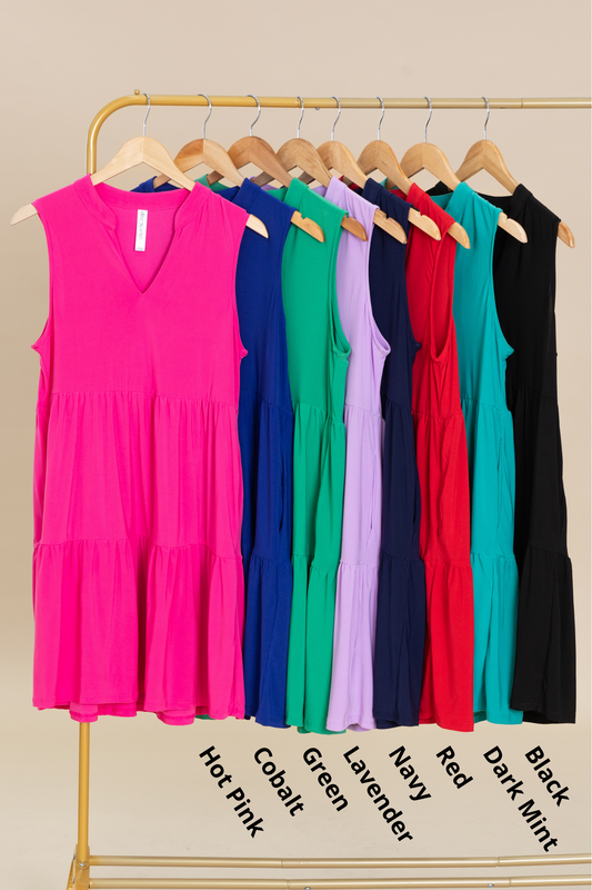 Lizzy Notch Neck Tiered Wrinkle Free Dresses