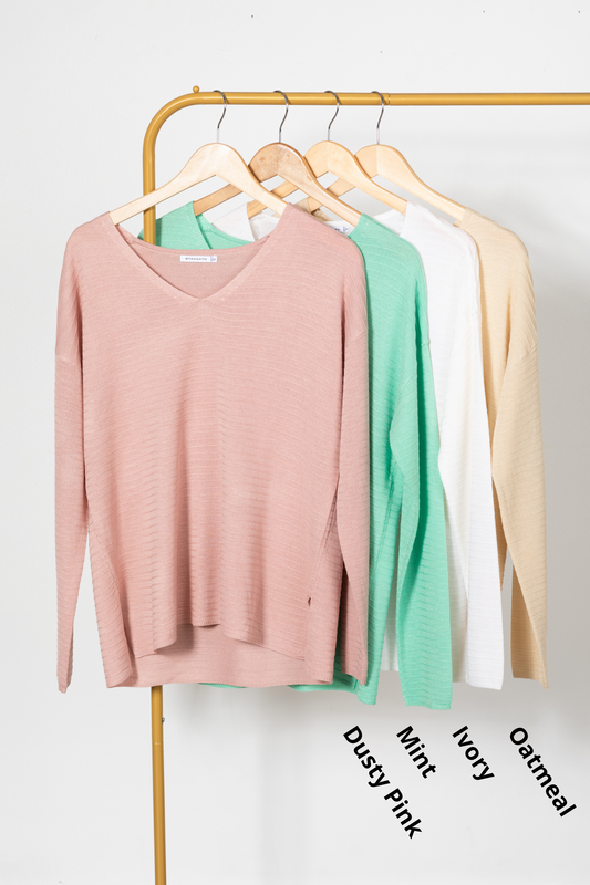 Textured Stripe V-Neck Sweater Top