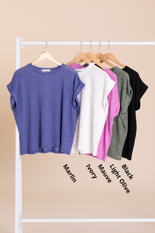 Hacci Slub Rolled Up Short Sleeve Knit Top