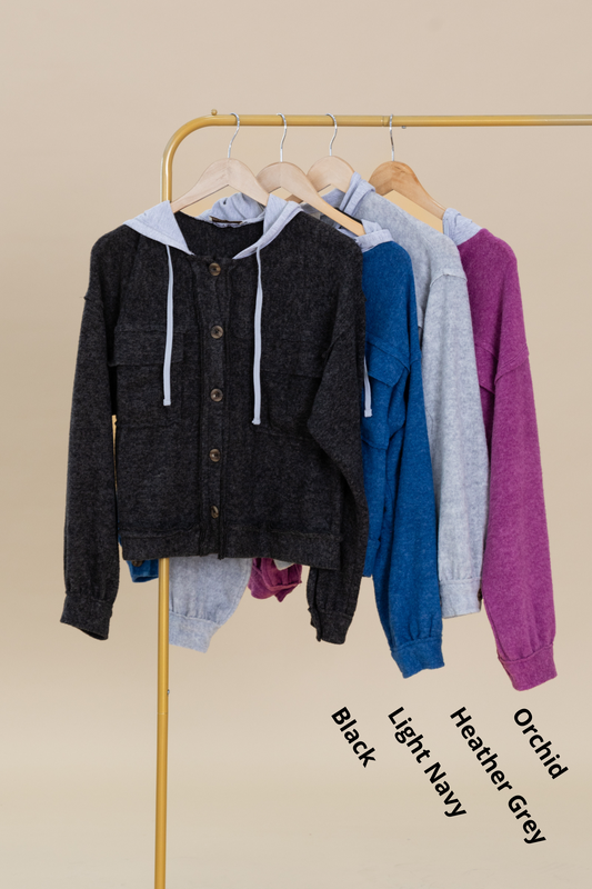 Brushed Hacci Hooded Button Down Shacket