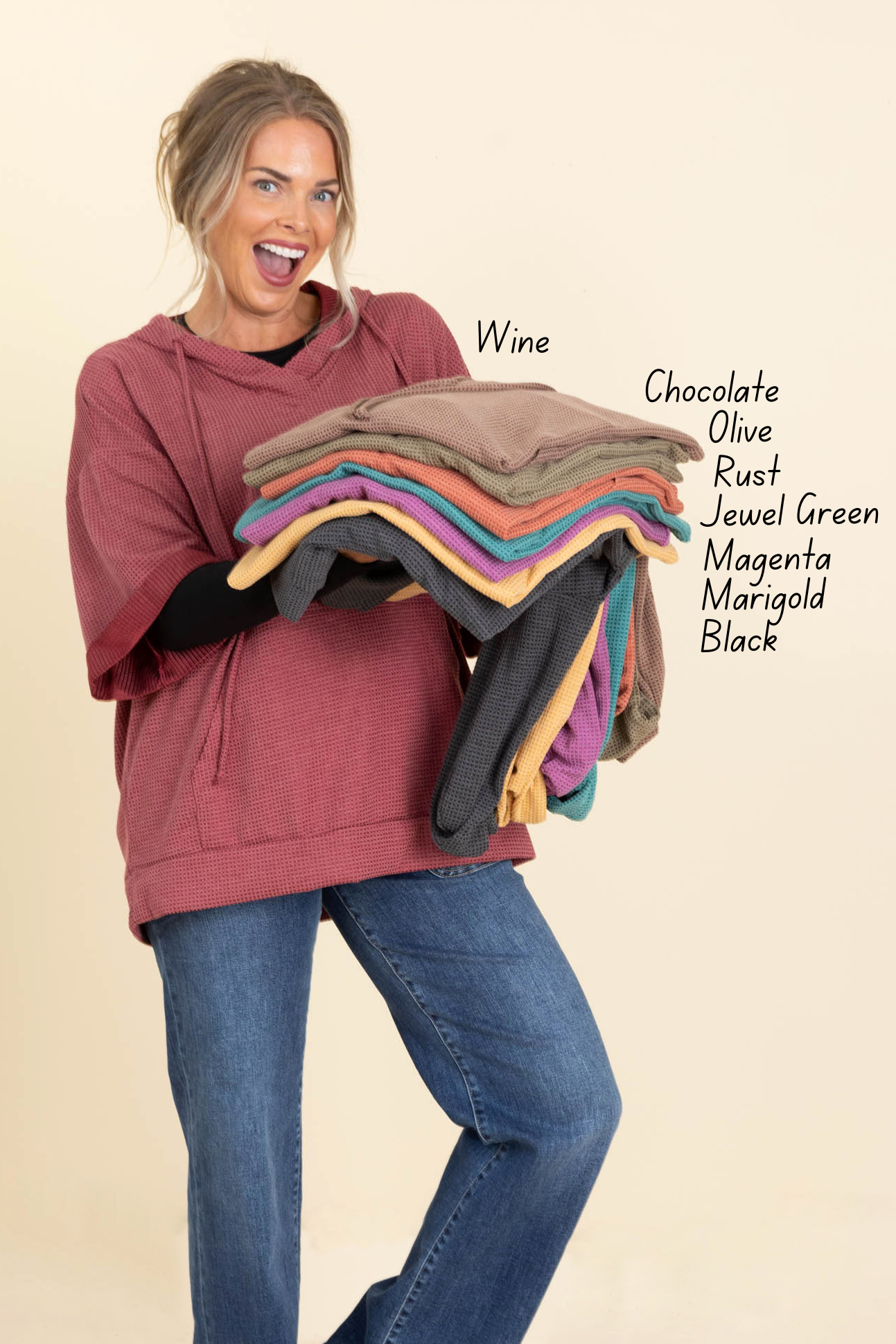 Oversized Waffle Knit Hoodie Tops