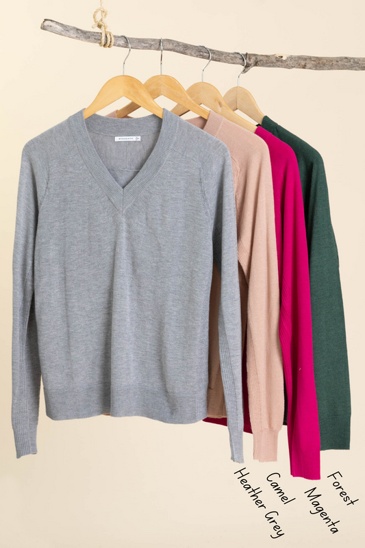 V-Neck Side Textured Knit Sweaters