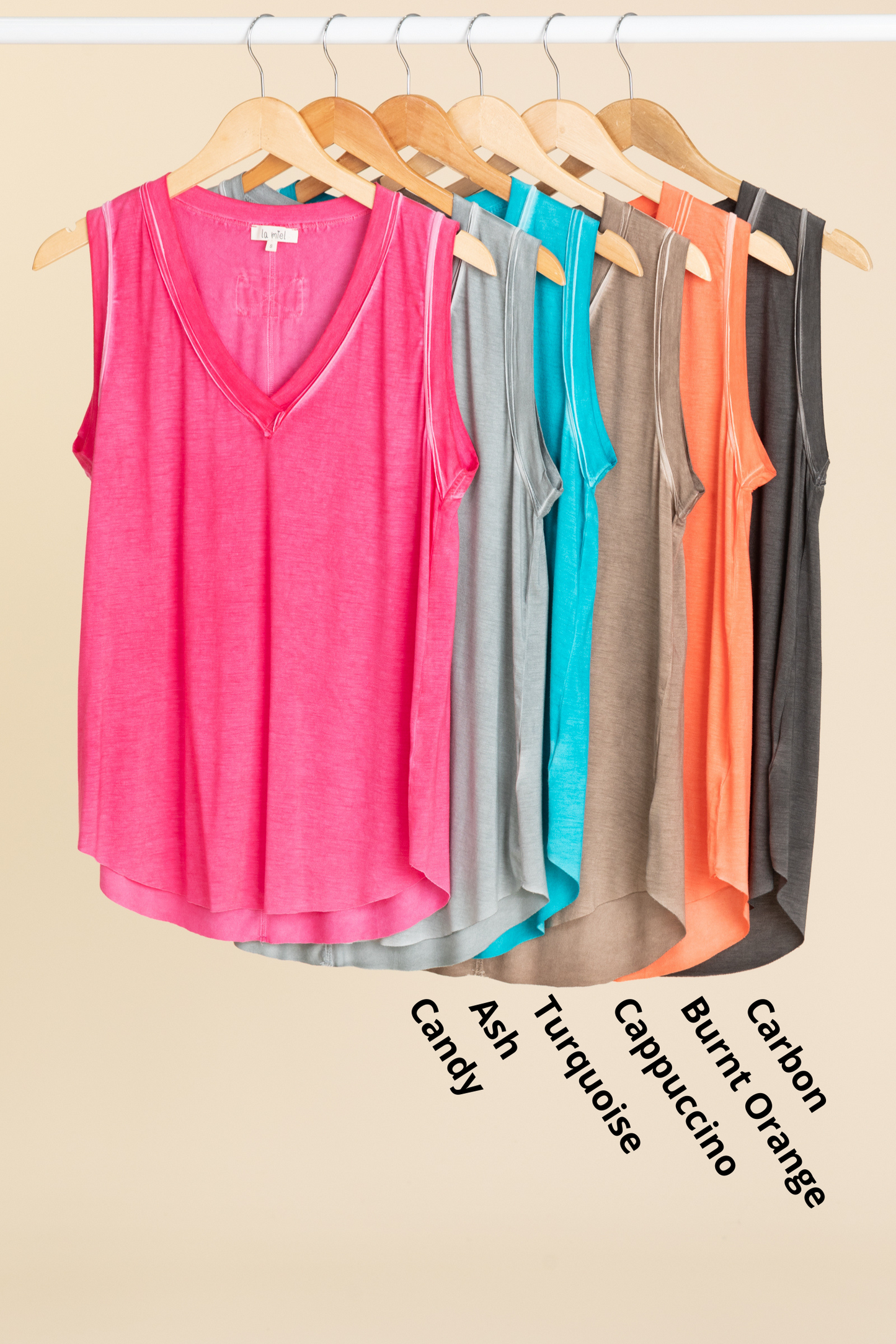 Washed V-Neck Raw Hem Knit Tanks