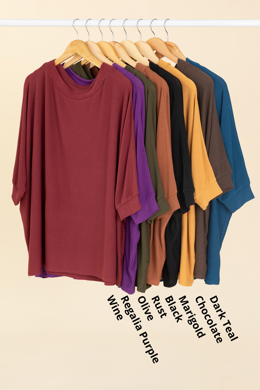 Boatneck Dolman Quarter Sleeve Knit Tops