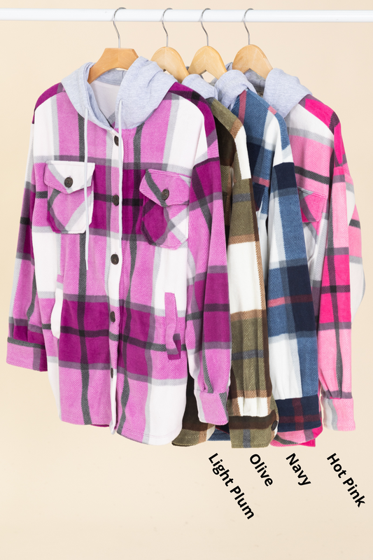 Plaid Fleece Shackets With Hood