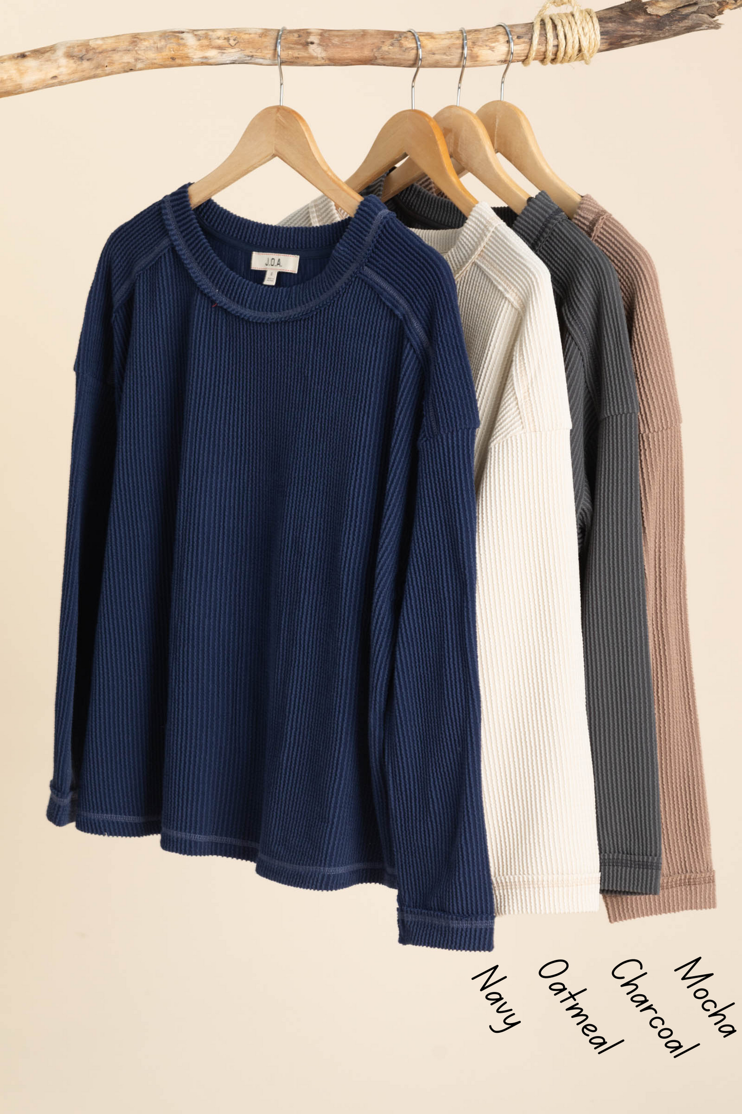 Crewneck Ribbed Long Sleeve Knit Tops
