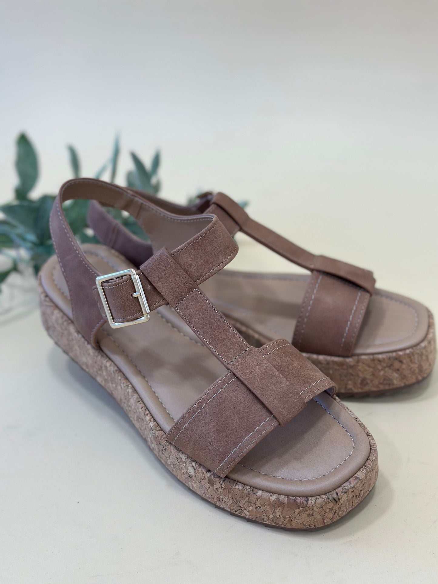 Cork Platform Square Toe Sandals